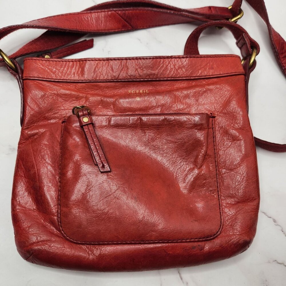Fossil Crossbody Red Leather Bag Purse Bohemian Festival Classic Handbag - Picture 3 of 11